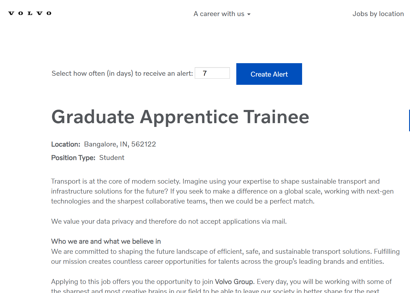 Read more about the article Volvo Group is Hiring Graduate Apprentice Trainees